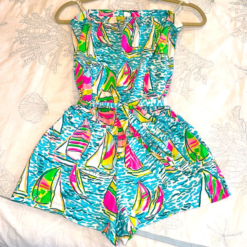 Lilly Pulitzer Womens Strapless Romper Size S You Gotta Regatta